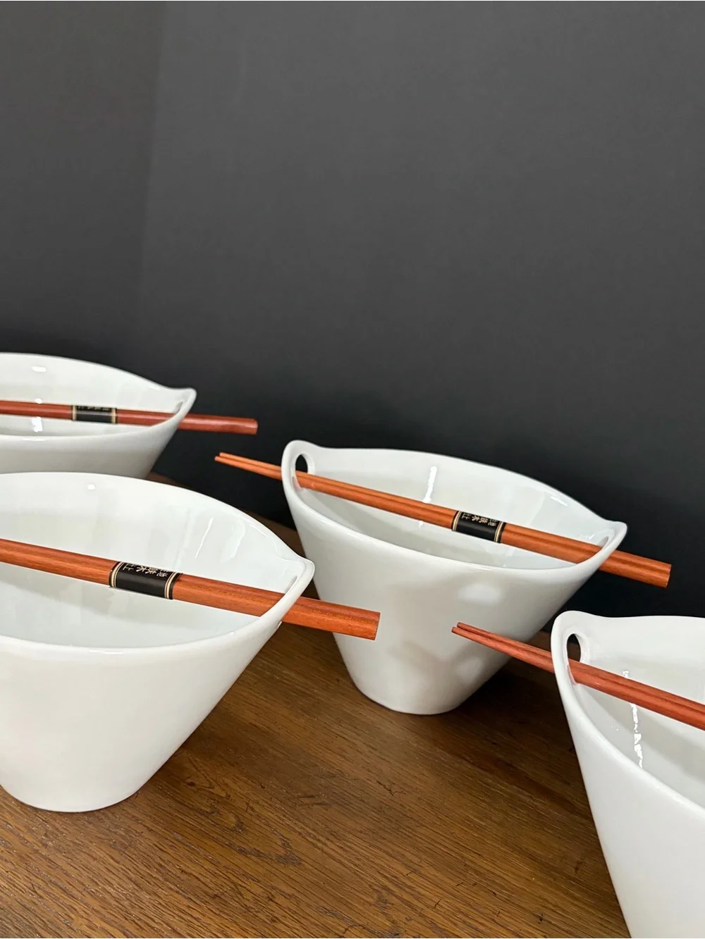 Set of 4 Crate & Barrel Kai Noodle Bowls with Chopsticks